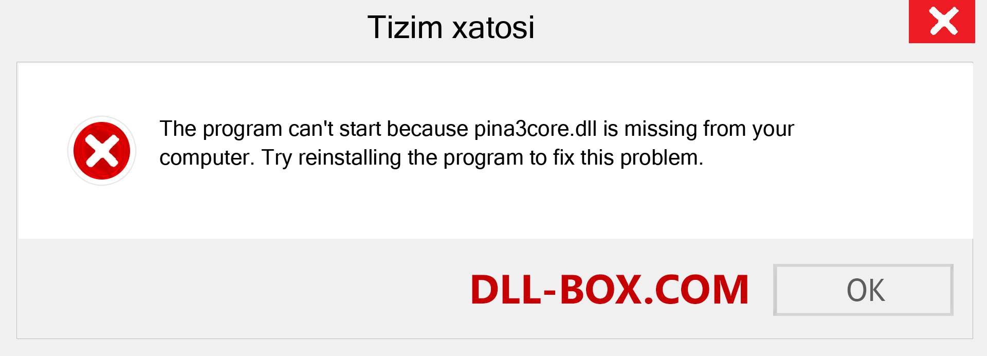 pina3core.dll fayli yo'qolganmi?. Windows 7, 8, 10 uchun yuklab olish - Windowsda pina3core dll etishmayotgan xatoni tuzating, rasmlar, rasmlar